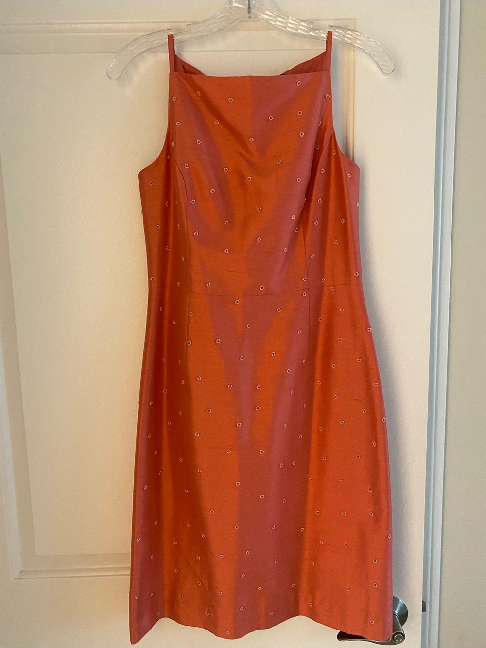 Ann Taylor Orange Spaghetti-Strap Midi Dress with beaded Detail